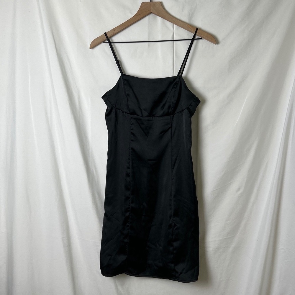 Hippie Rose Women Babydoll Mini Slip Dress Size M Black Satin Y2K Cocktail Fairy